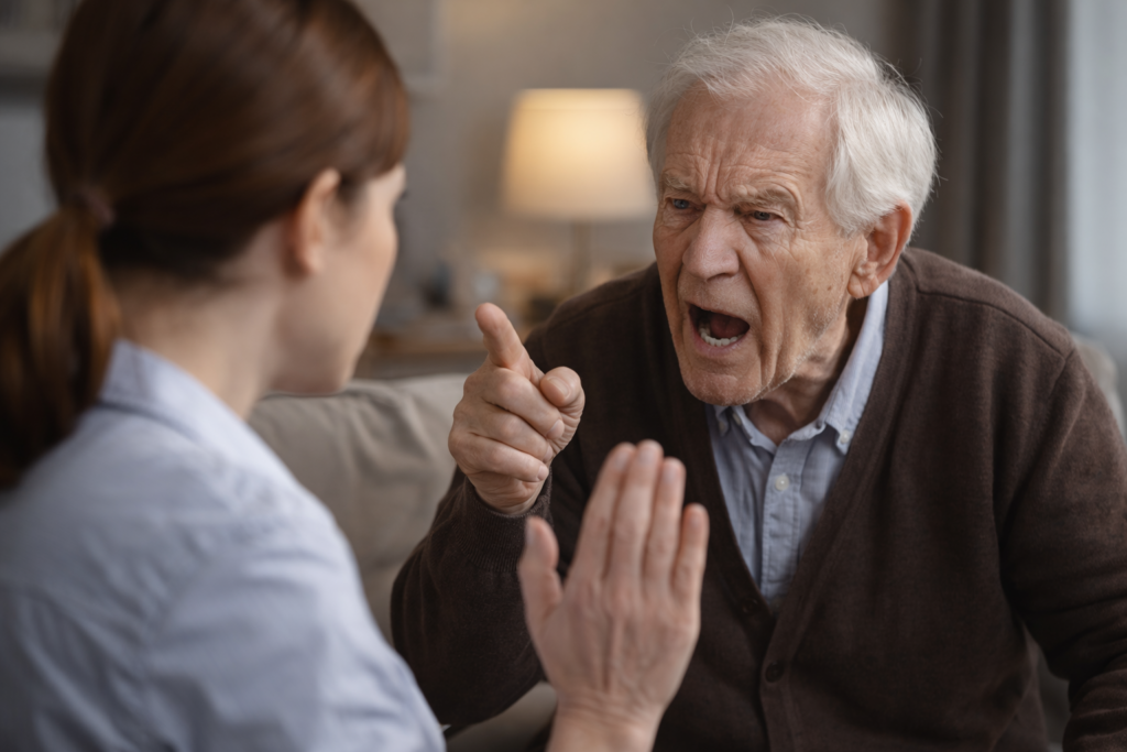 Agresja słowna seniora wobec opiekuna – spokojna reakcja w trudnej rozmowie